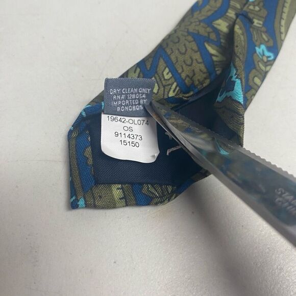 BONBOS Men’s Silk Tie‎ Green Blue - Picture 5 of 7